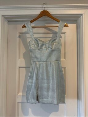 Amanda Uprichard Shimmery Pale Blue Mini Dress with Bustier Top
